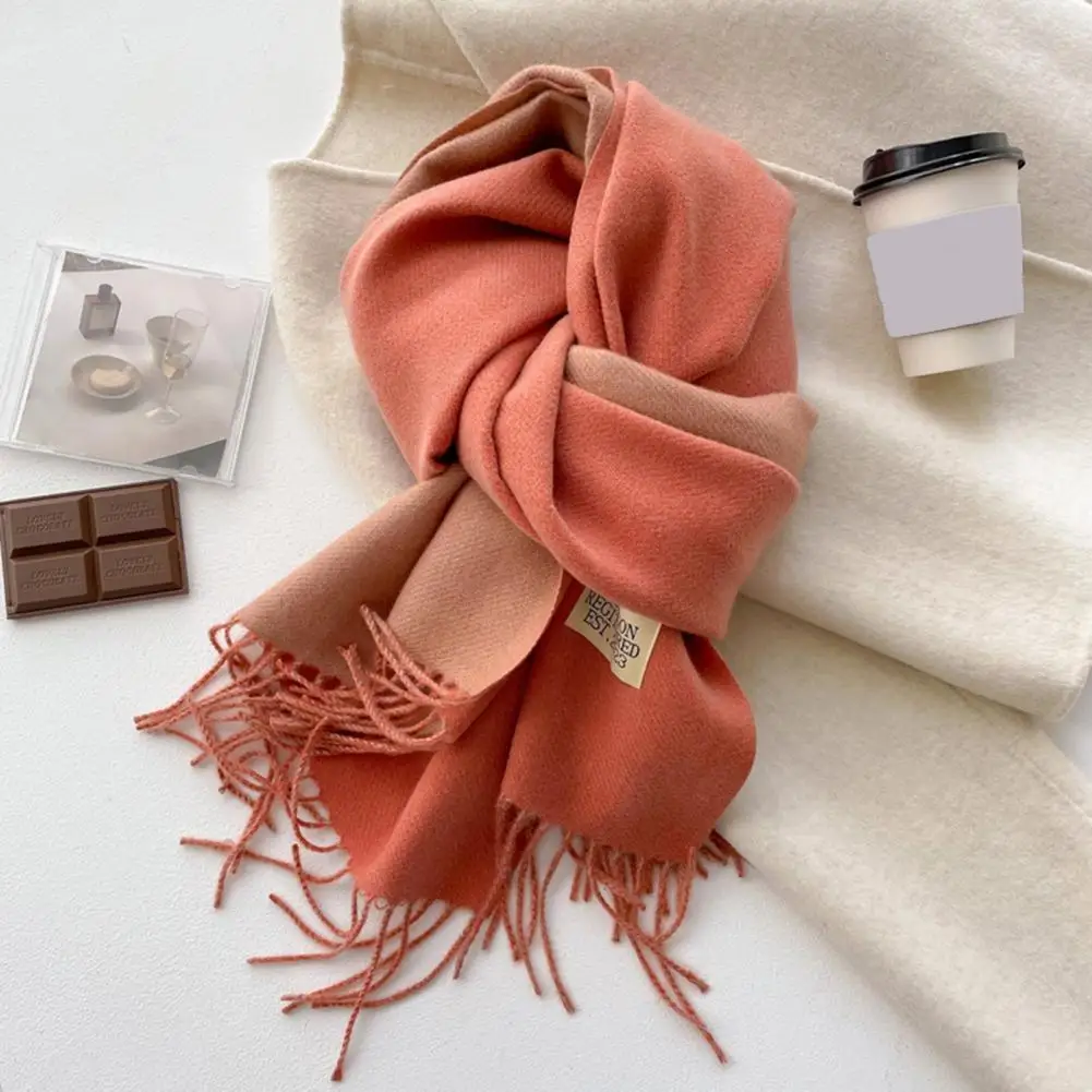 Winter Scarf Double-Sided Thermal Scarves Solid Color Unisex Scarf with Tassel Soft Comfortable Warm Scarf for Cold Weather