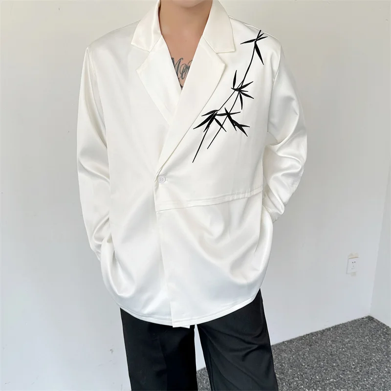 

Мужская премиальная рубашка в стиле ретро с принтом под бамбук, свободный крой, воротник-стойка, художественный дизайн, молодежный стиль, полиэстер...