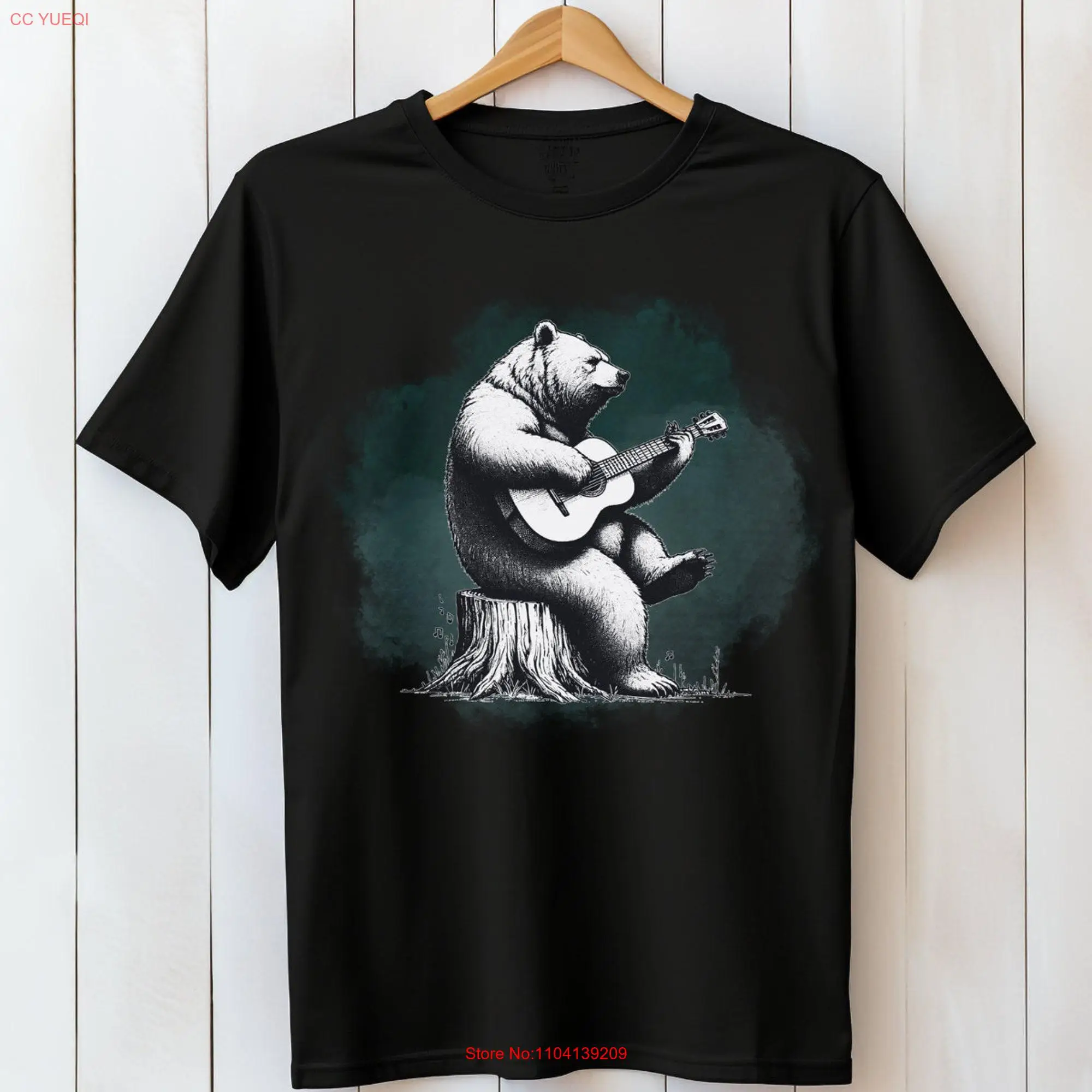 Heavy Cotton T Shirt The Original Bear Guitar Playing Men's s Music  long or short sleeves