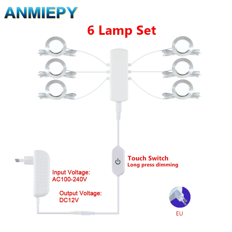 Led Under Cabinet Lamp 12V 3W 5W Touch Dimmer Switch Counter Lights Silver Color Aluminium Lighting Kit for Cupboard Kitchen