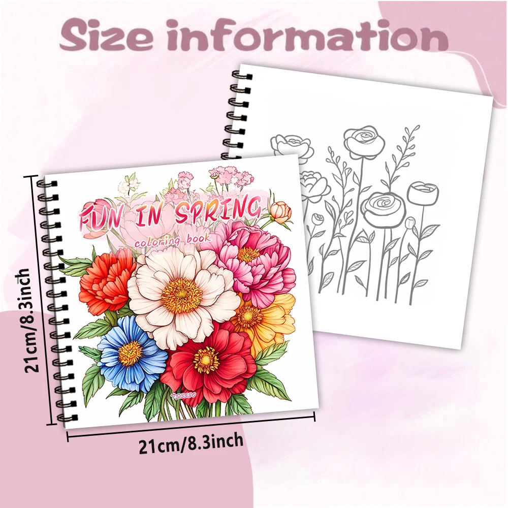 Adult Coloring Book - 30 Sheets Women's Spiral Coloring Book, 8.3X 8.3 Inches, Drawing Book, Birthday Gift, Holiday Party Gift