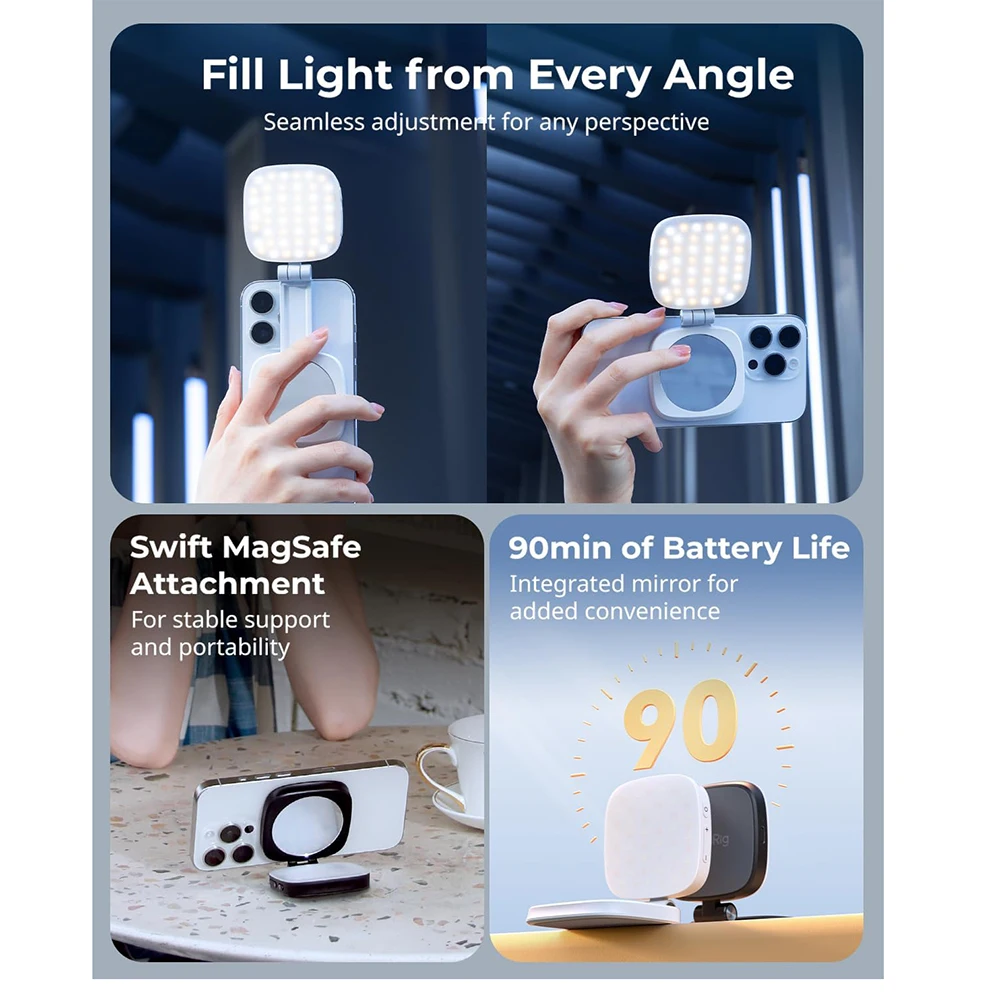 Magnetic Selfie Light for iPhone, Phone Light with a Mirror, Instant Attachment for MagSafe, for Selfies, Video Conference