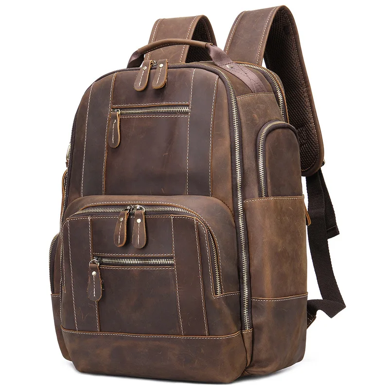 Frenzy Leather Double-Shoulder Backpack - Outdoor Backpack, European Retro Style, Multi-functional Laptop Backpack