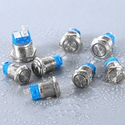 22mm metal push button switch power button LED light Waterproof Flat circular button 3v 6v 12v 24v 110v 220v ip65