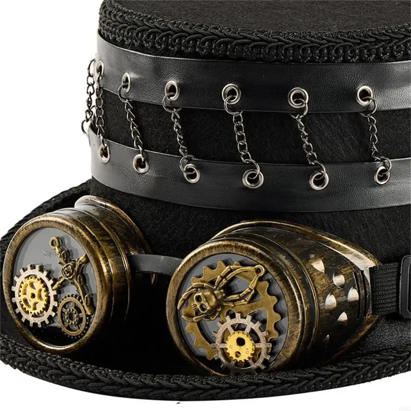 Industrial Chain Accented Victorian Top Hat Halloween Gothic Festival Accessory Y166