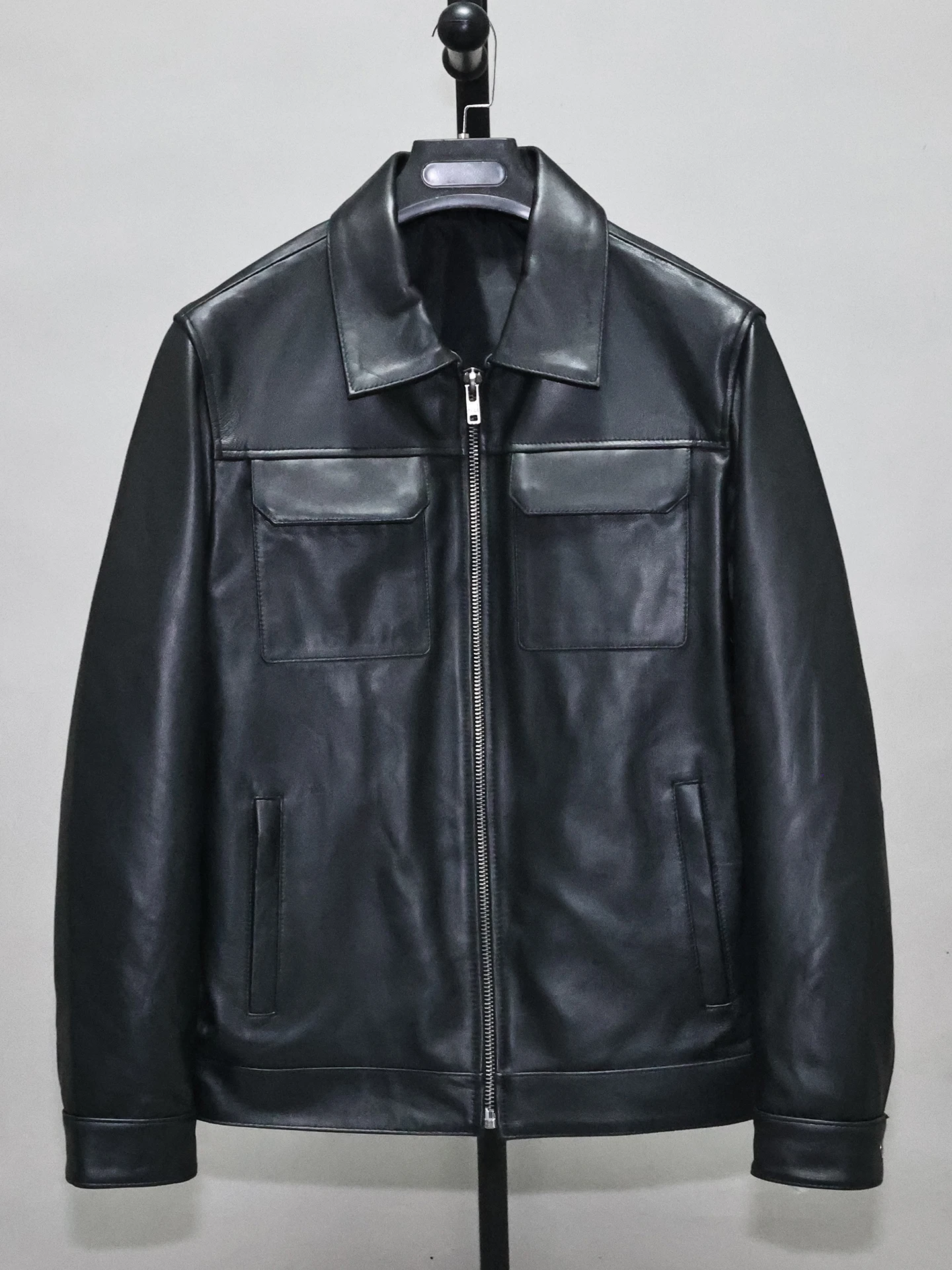 

Мужская приталенная кожаная куртка из овчины, повседневная деловая рабочая одежда, пальто с отложным воротником, модный городской стиль