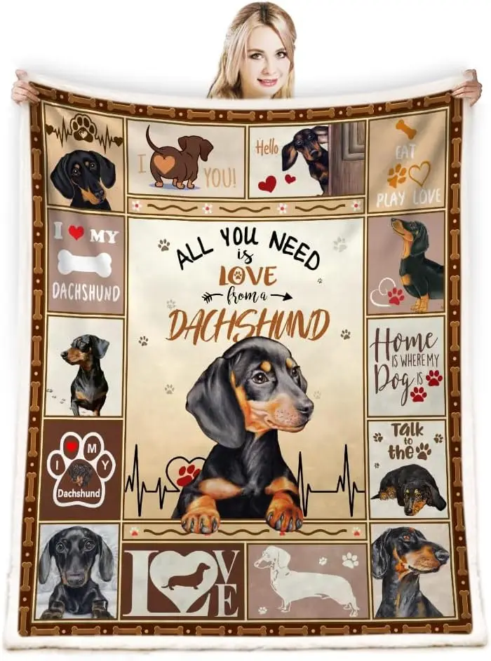 Print Dachshund Weiner Dog Blanket Gifts for Dog Lovers Family Blankets Throw Home Sofa Lunch Break Student Nap Gifts