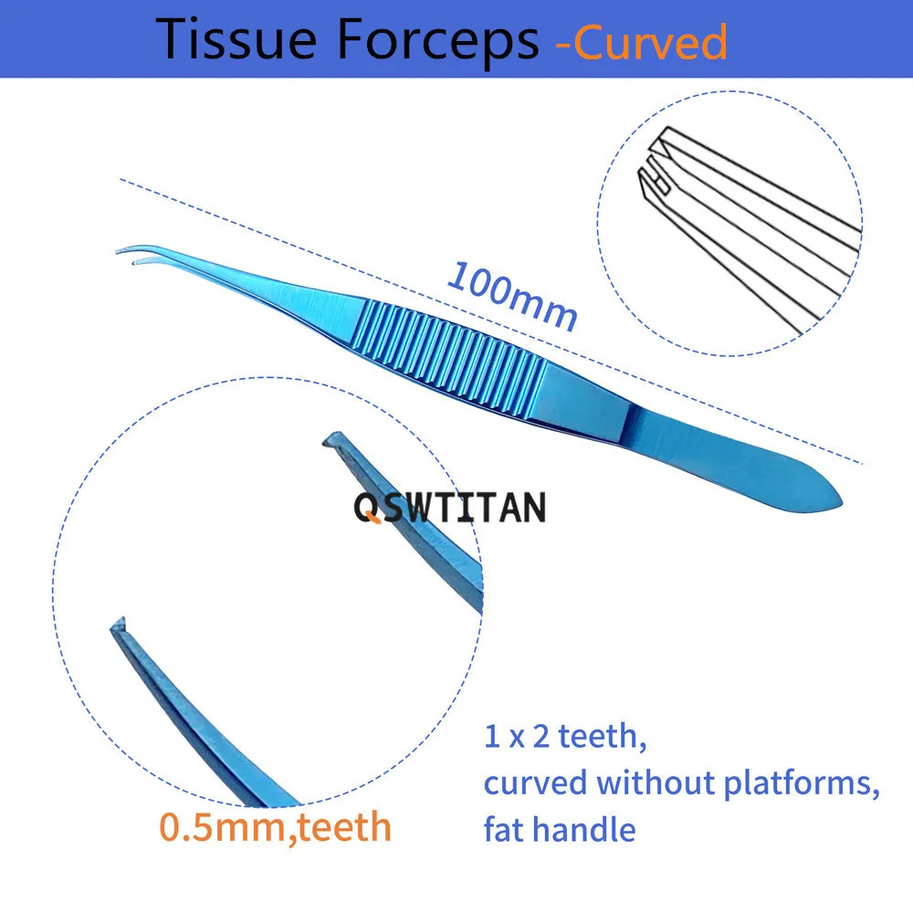 QSWTITAN Pinza in titanio da 100 mm di lunghezza Strumenti per palpebre Denti dritti Strumento oftalmico Doppia palpebra