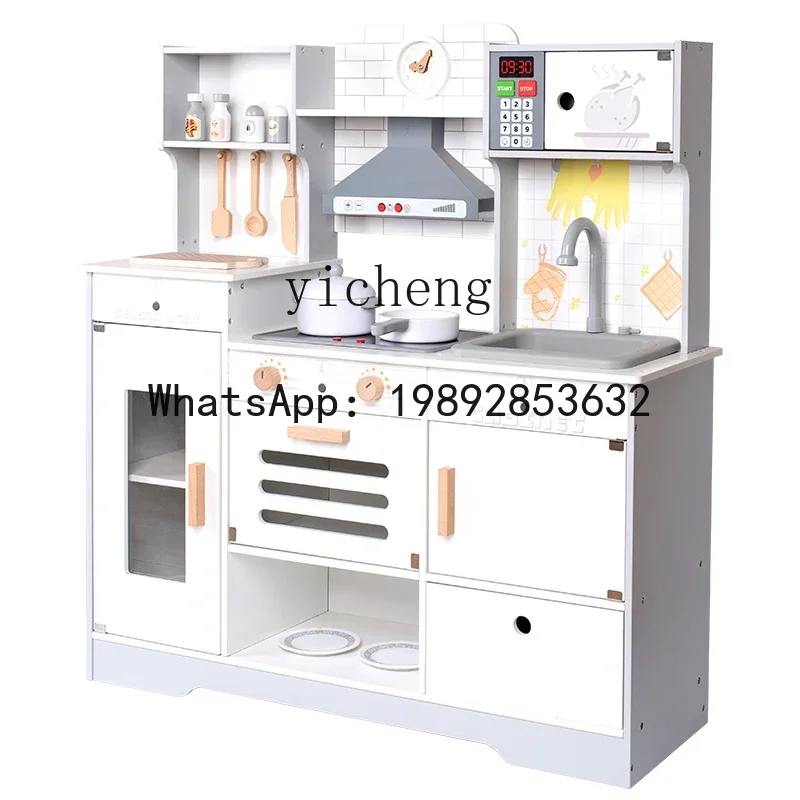 AF  Children Play House Simulation Sound and  Water Kitchen Toys Wooden Tools Cooking Kitchenware