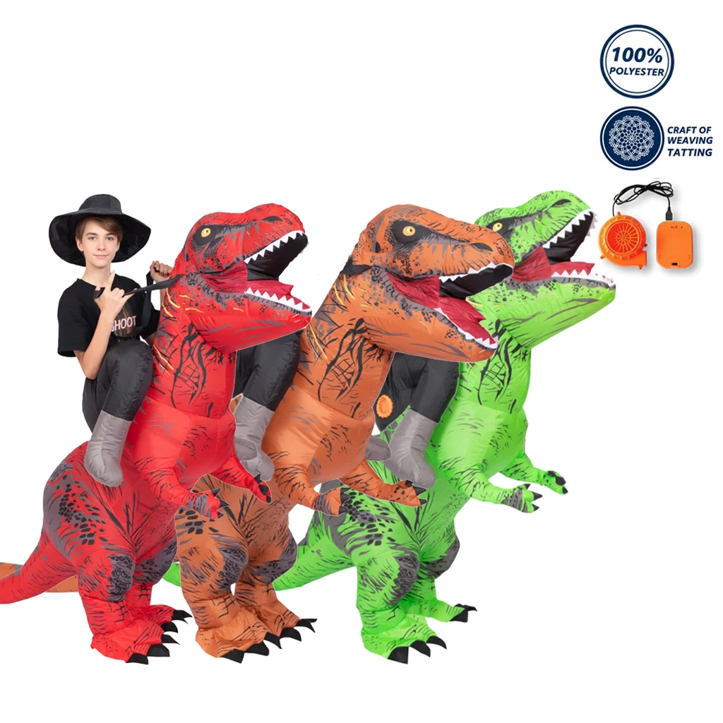 Inflatable Ride On T-Rex Dinosaur Costume for Adult Kids Funny Blow Up Suit Unisex Christmas Thanksgiving Carnival Holiday Gift