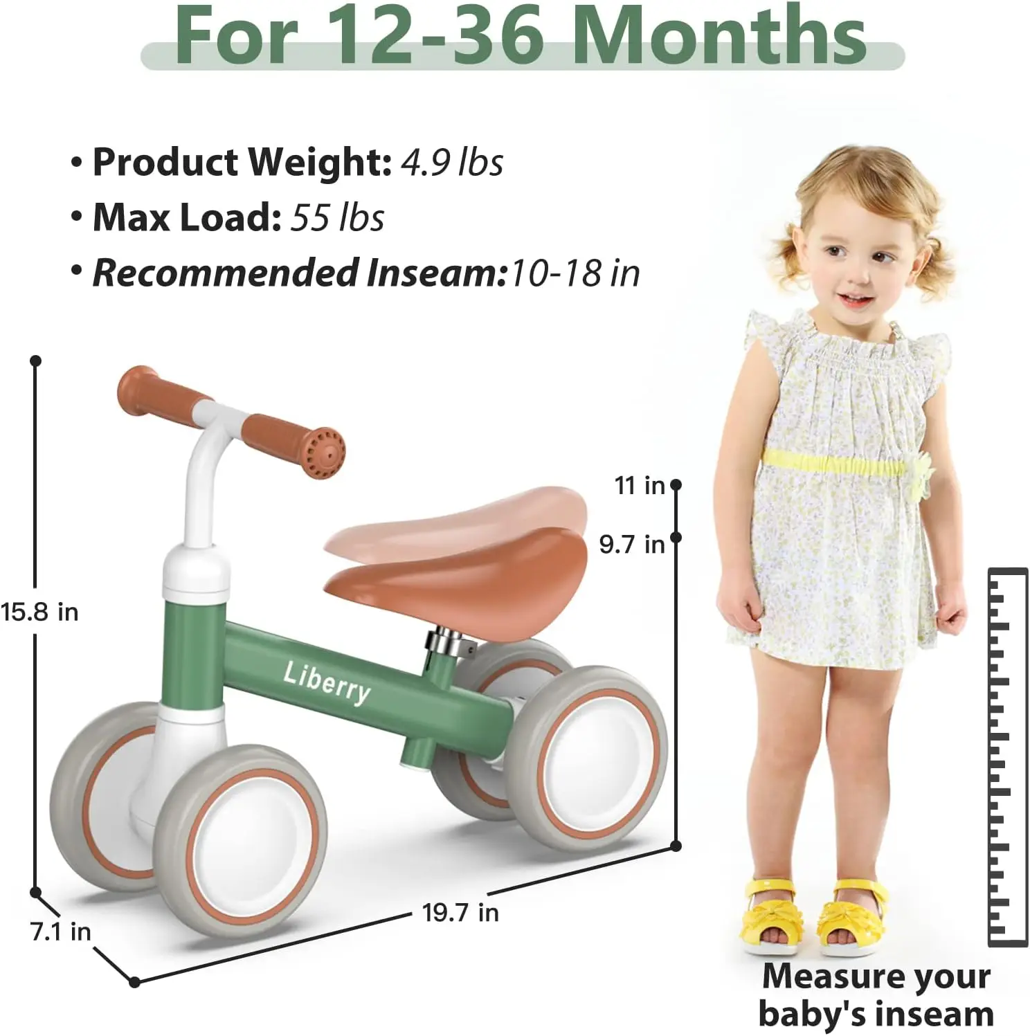 Vélo d'Équilibre pour Bébé Garçon et Fille de 1, 2 et 3 Ans, Bicyclette à 4 Roues avec Siège Réglable, Cadeau de Premier Anniversaire pour Nourrisson