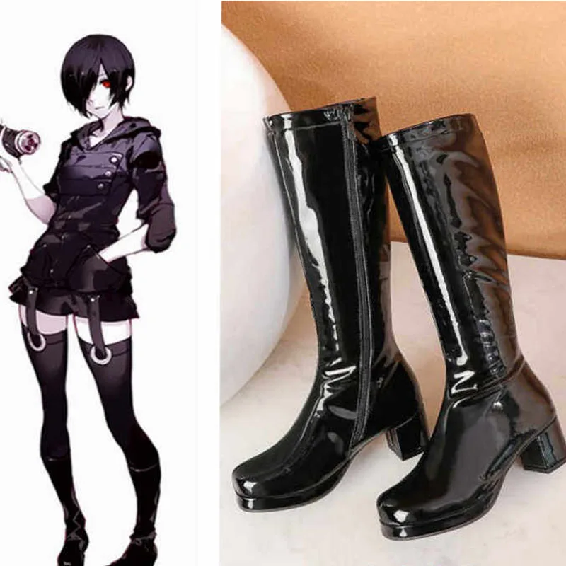 Anime Touka Kirishima Cosplay Costume Wig Shoes Full Set Uniform PU Leather Black Dress Hoodie Women Halloween Fighting Dress - view 4
