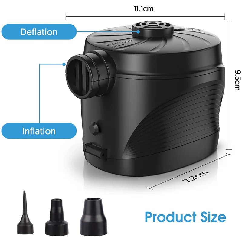 Electric Air Pump Battery Powered Pump for Airbed Camping Inflatables Paddling Pool Beach Toys Air Mattress with 3 Air Nozzles