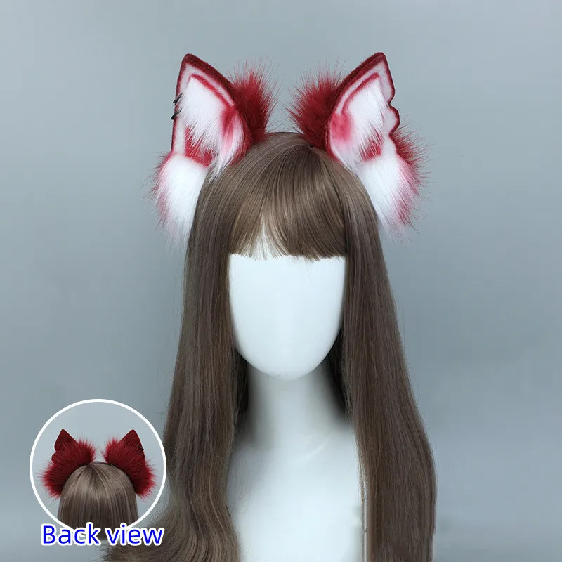 Simulated Red Wolf Furry Tail Ear Animal Headband Lolita Cosplay Accessories Club Pub Masquerade Party Women's Props