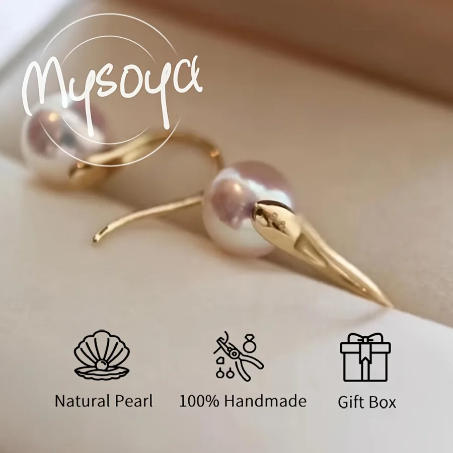 

Жемчужные серьги Mysoya из японского морского жемчуга Акойя, дизайн на высокой подвеске, жемчуг 8-8,5 мм, подарочная коробка, подарок для него/нее на день рождения, свадьбу