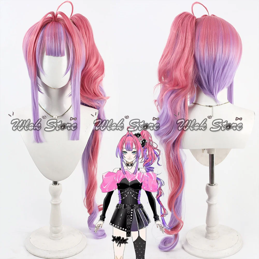 

VTuber Kikirara Vivi Косплей Парик Hololive FLOW GLOW Сценическое представление Розово-фиолетовые волосы Высокий боковой хвост для женщин Хэллоуин