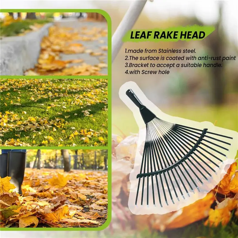 ABUH-42Cm Steel Fan Rake Head Replacement Heavy Rake Head For Garden Grass Patio Leaves Leaf Lawn 22 Tooth