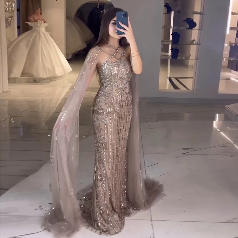 

Sharon Said Dubai Fuchsia Mermaid Evening Dresses with Cape Sleeves Aqua Criss Cross Lilac Wedding Party Gown SS391 Customized
