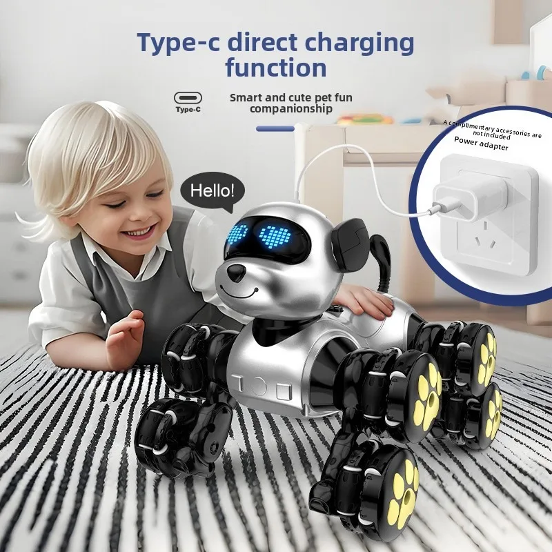 Nuevo Perro Robot con Control remoto inteligente, perro acrobático de 8 ruedas, forma de mascota bonita rosa, perro Robot de juguete para mascotas para niños