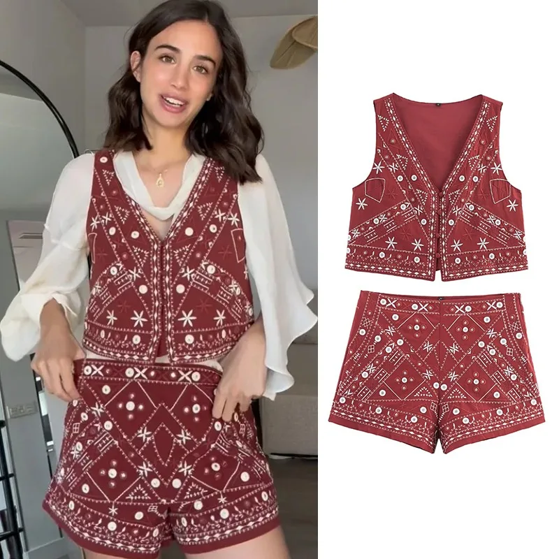 

Комплект Y2k, новый женский костюм из двух предметов, пляжные комплекты с вышивкой, женский наряд, праздничная одежда, хлопковая летняя элегантная фестивальная женская одежда