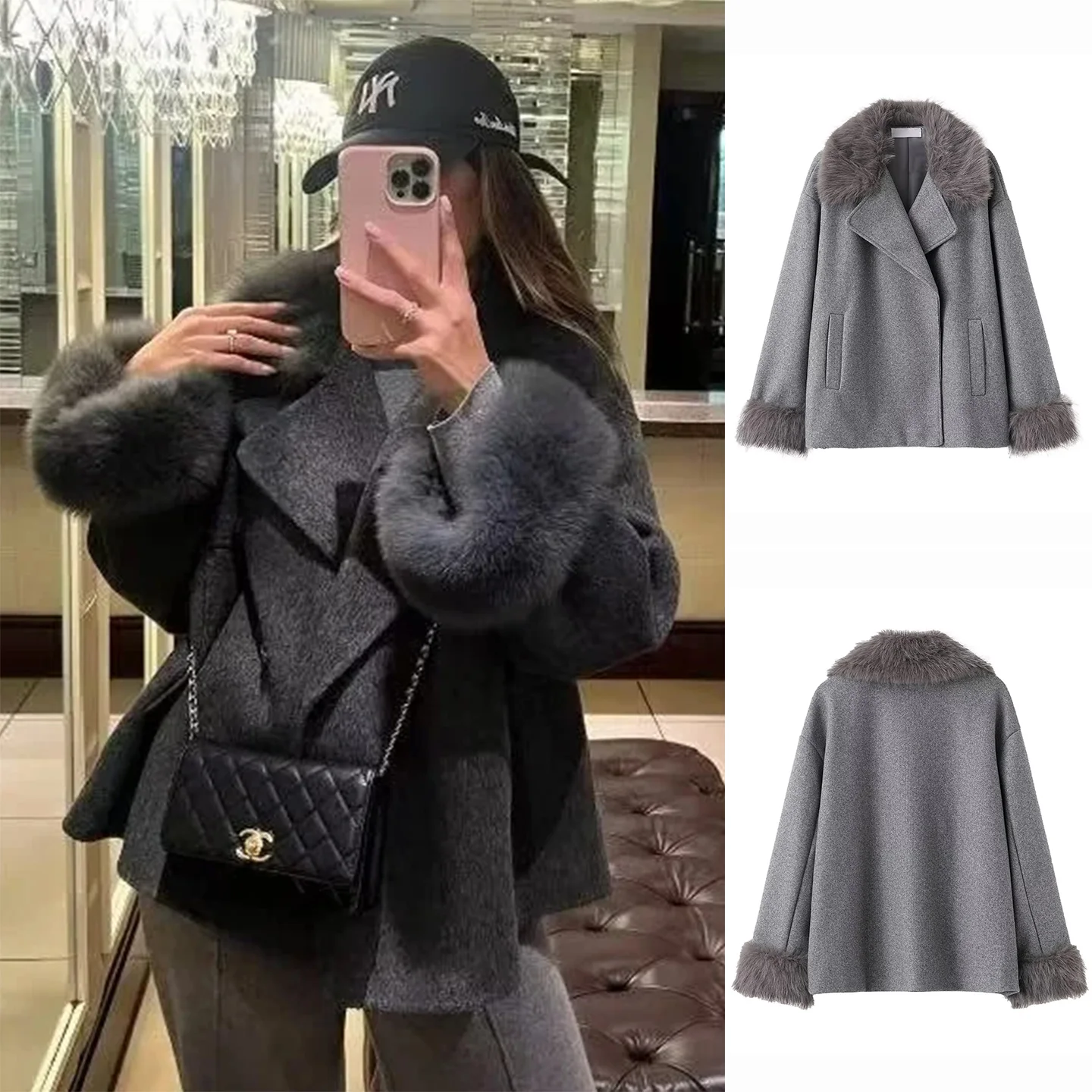 

Свободный повседневный воротник в стиле ретро с длинным светом и эффектом искусственного меха в стиле пэчворк Jaet, осень-зима, Новое поступление, женская мода...