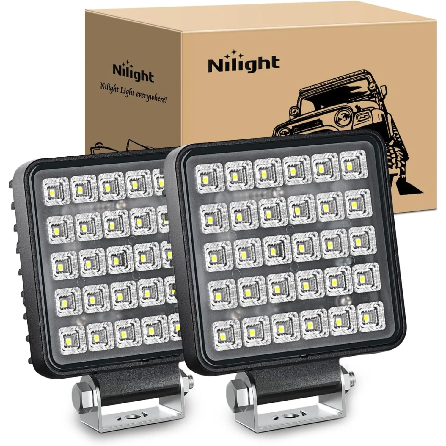 Nilight 2PCS 4.3'' LED Work Lights with Integrated Toggle Switch, 60W Flood Beam Utility Lights for Truck, Tractor, ATV, UTV, Golf Cart, Boat & Heavy Equipment