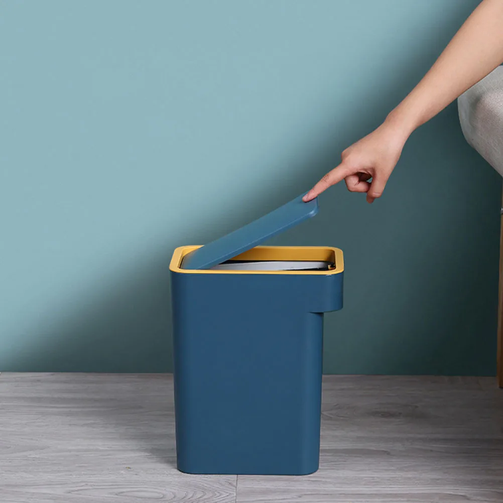 

1Pcs Press Type Garbage Can Blue PP Plastic Household Cover Trash Bin Kitchen Toilet Living Room Simple Waste Container