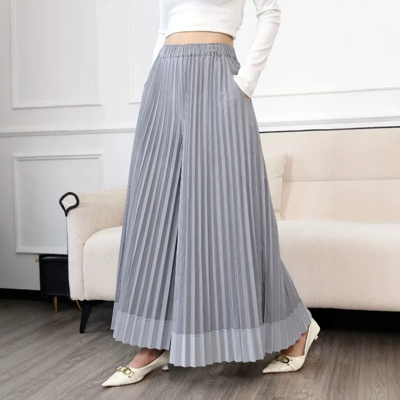 Miyake Pleated Wide-Leg Pants Women 2026 Autumn New Side Pocket Trousers Spliced Hem and Loose Fit Casual Pants Women Clothing