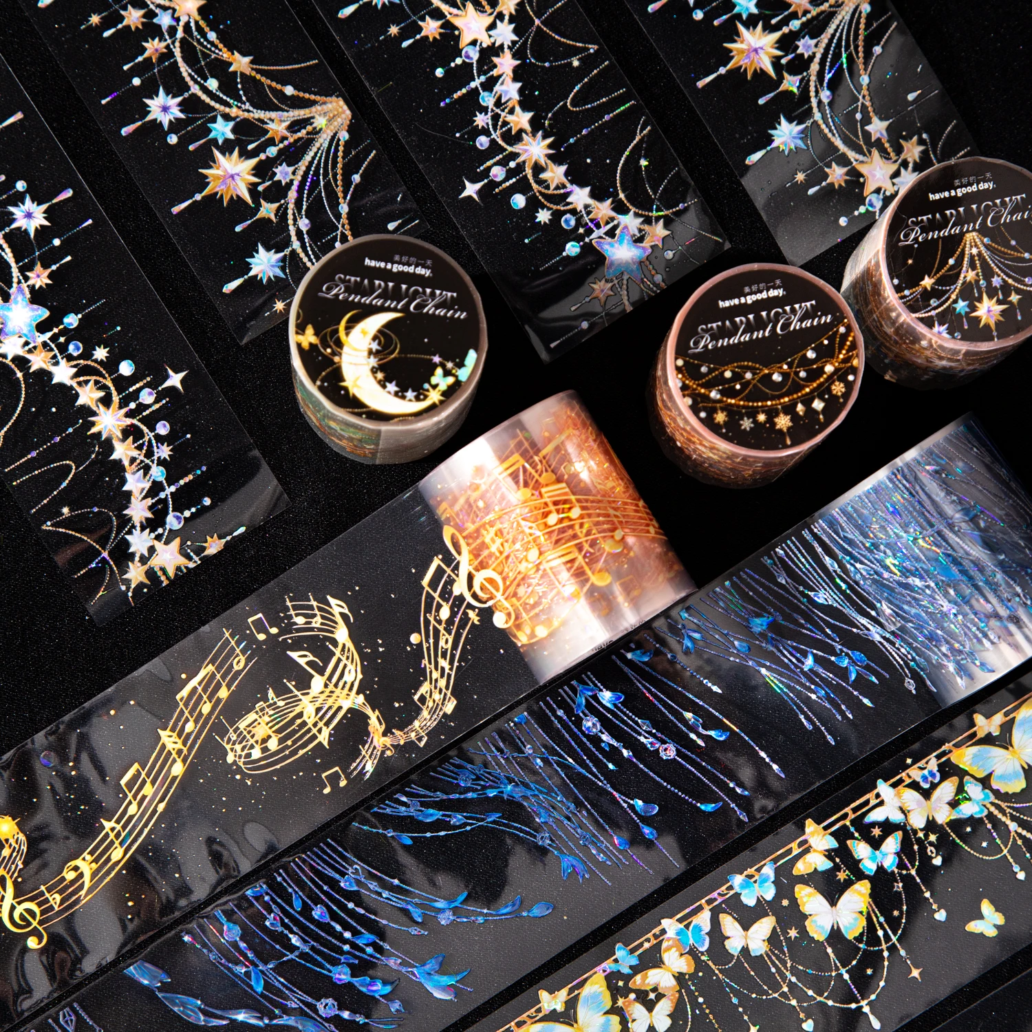 

Starlight Pendant Chain Series Vintage Butterfly Light Landscape PET Tape Creative DIY Journal Material Collage Stationery