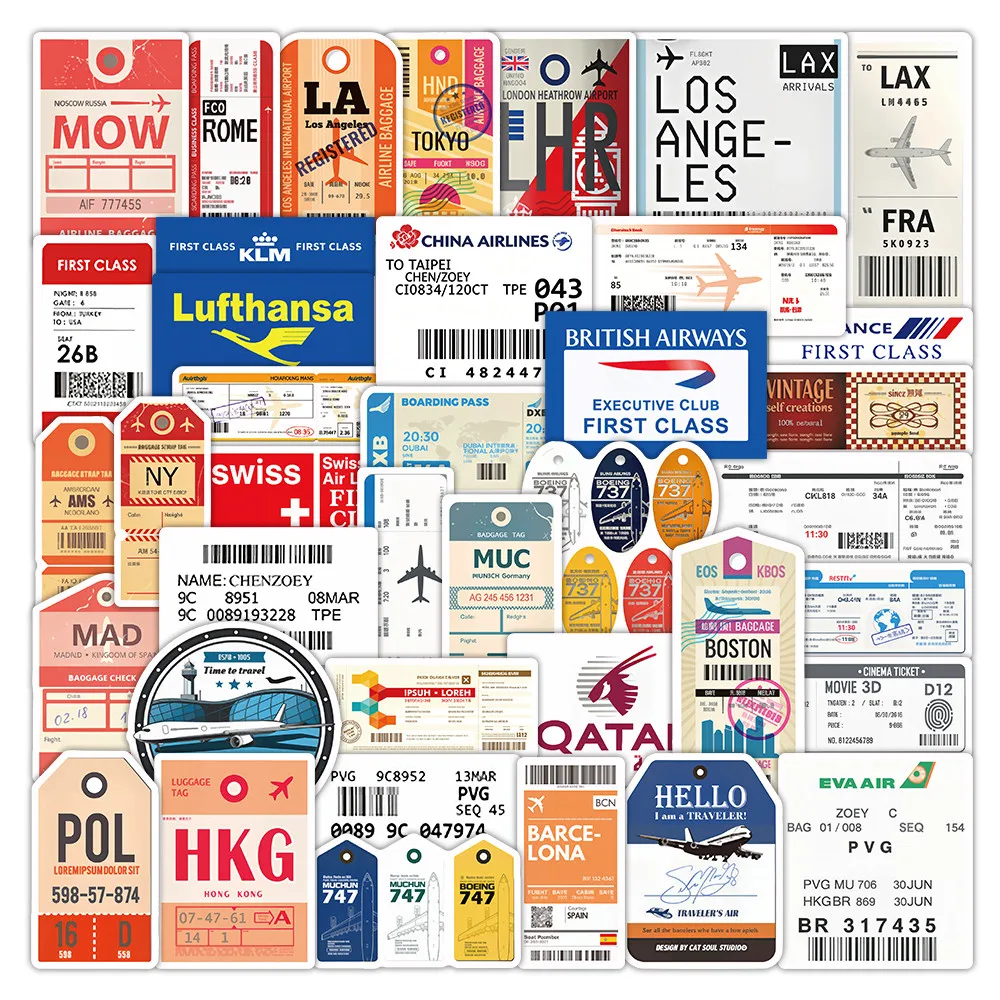 Retro Airline Ticket Sticker Pack 50 Sheets, Fake Boarding Pass Pattern Stickers for Planner, Notebook  AnimeWorlds Store