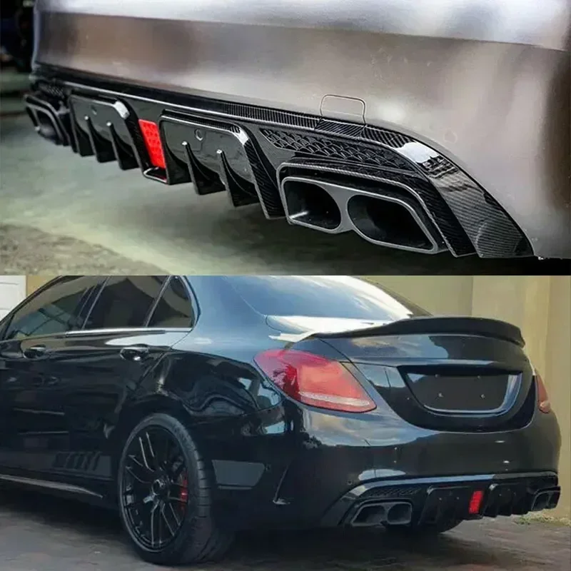 C63/c63s/c43 4 porta sedan difusor traseiro com endtips de escape para mercedes benz c classe w205 2015-2021 carbono olhar