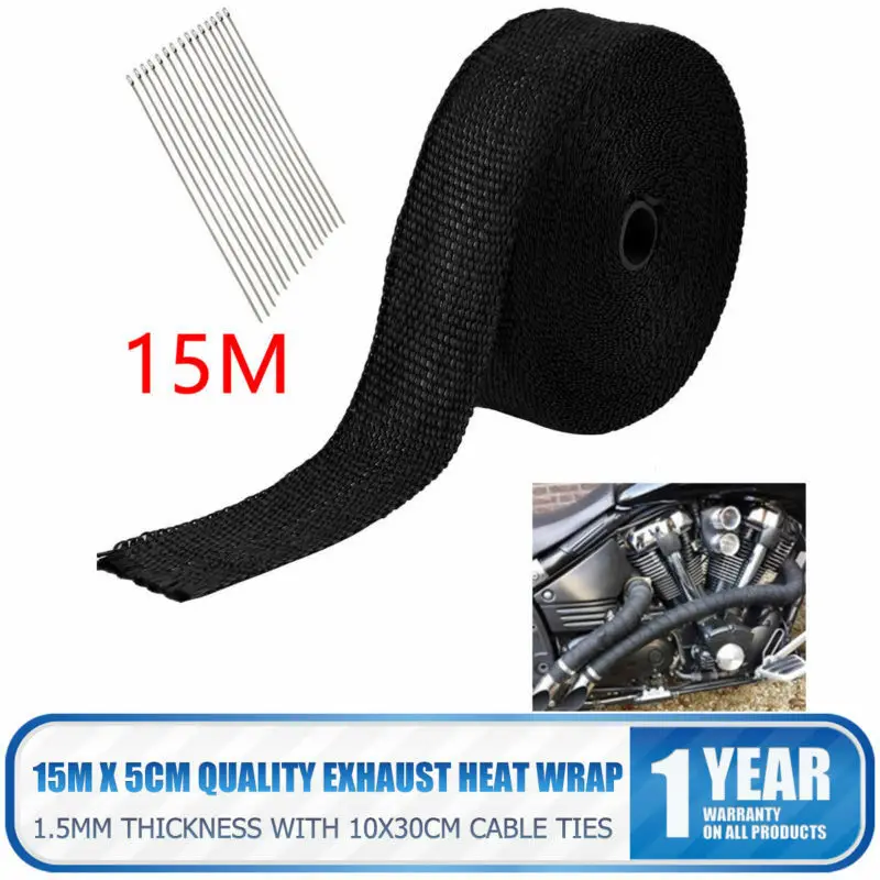 Universal Black Exhaust Heat Wrap Manifold Downpipe High Temp Bandage Tape Roll Car Motorcycle Exhaust Pipe Insulation Cloth