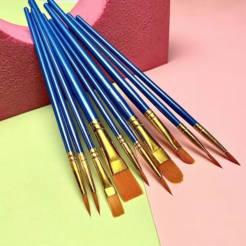 10pcs Nylon Bristles Paint Brush Set,Acrylic & Oil Paint Brush Set,Durable Shed-Resistant Brushes,DIY Craft Painting Tools