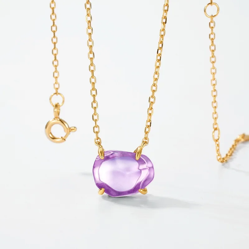 

Certificated 925 Silver Natural Amethyst Jewelry Set Irregular Raw Stone Minimalist Ear Stud Solitaire Necklace 3 Prong Set Ring