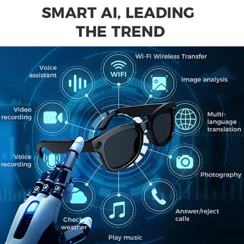 

AI Smart Camera Glasses Bluetooth Call Voice Assisatant Music Sunglasses Outdoor Sports Headphones Eyeglasses For Men Women