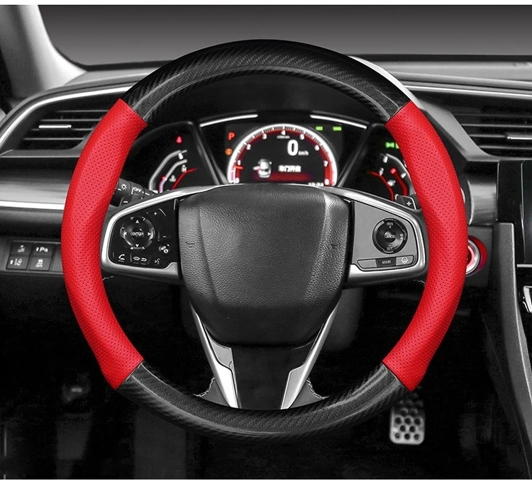 38cm Car Anti-Slip Steering Wheel Cover Carbon Fiber Leather Cover For Honda CRV Mugen Power Civic Accords Hrv Jazz CBR VTEC VFR view 5
