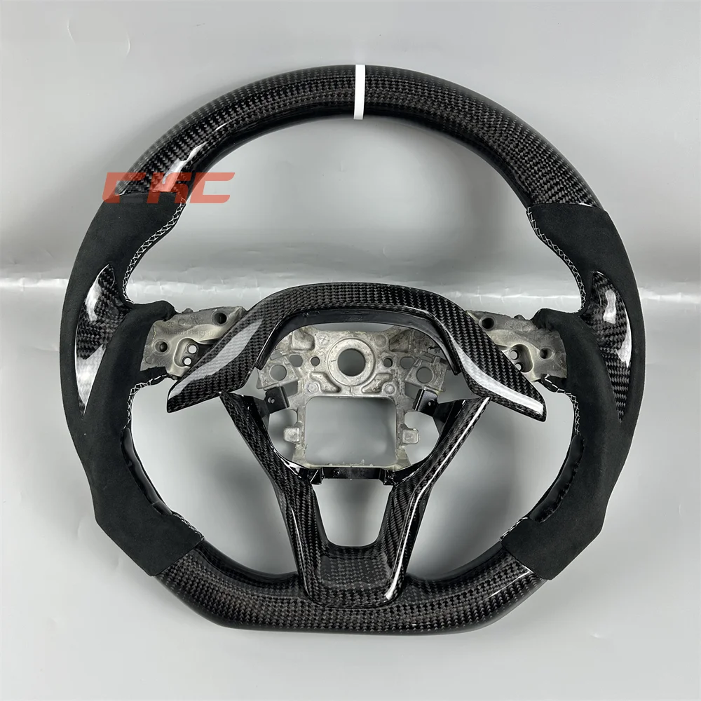 

Customized black suede carbon fiber white stitch return label steering wheel for 2018 2019 2020 2021 2022 2023 H-onda A-ccord