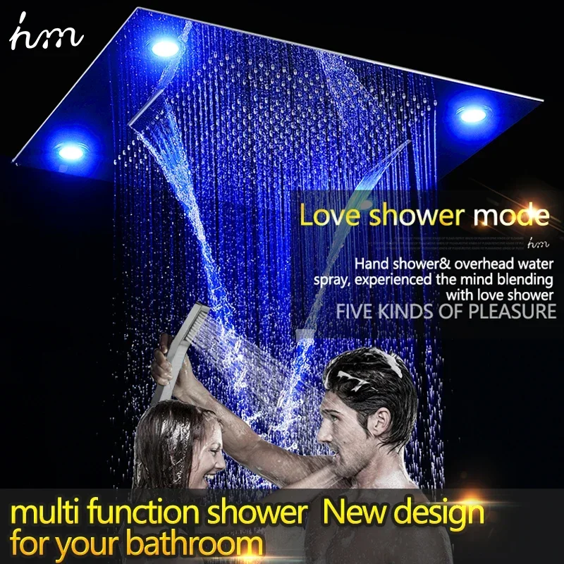 YYHC-600x800mm Big Dual Rainfall Waterfall Handbrause / LED-Regenduschset mit Multifunktions-Kopfbrause