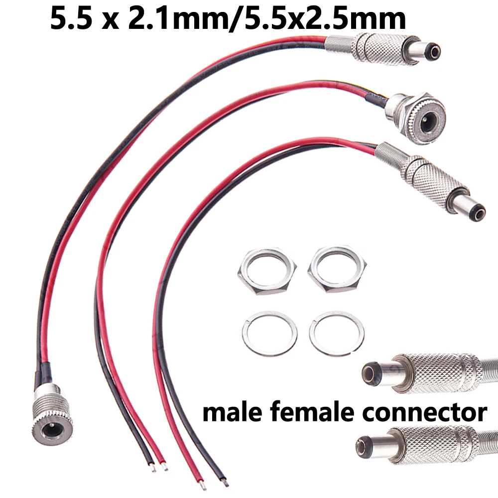 1pcs DC099 5.5 x 2.1mm/5.5x2.5mm DC power outlet male female connector adapter with Cable 10CM female 2.1/2.5