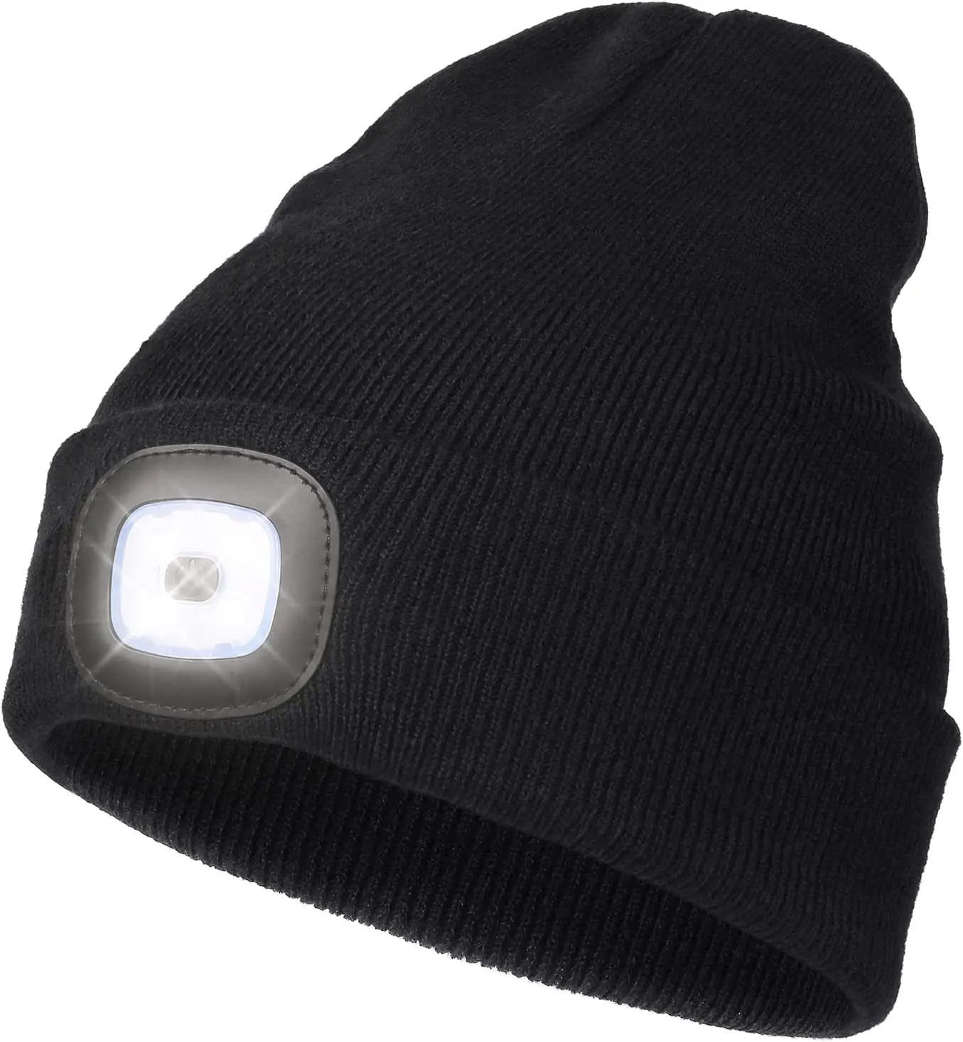 LED Beanie with Light USB Rechargeable Headlamp Cap for Men and Women, Knitted Night Lighted Cap, Flashlight, Winter