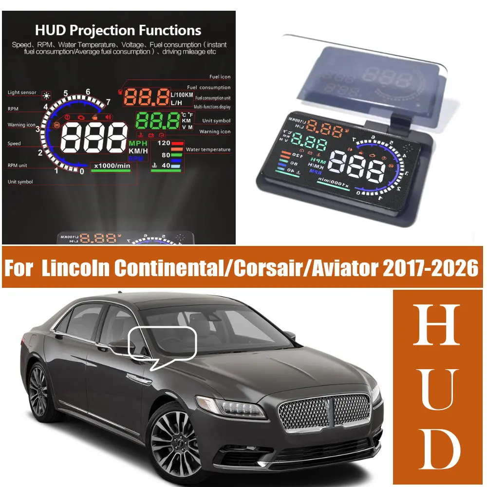 Car HUD Head Up Display LED Windshield Projection For Lincoln Linc Continental CD4 2017-2020 Corsair U627 Aviator U611 2020-2026