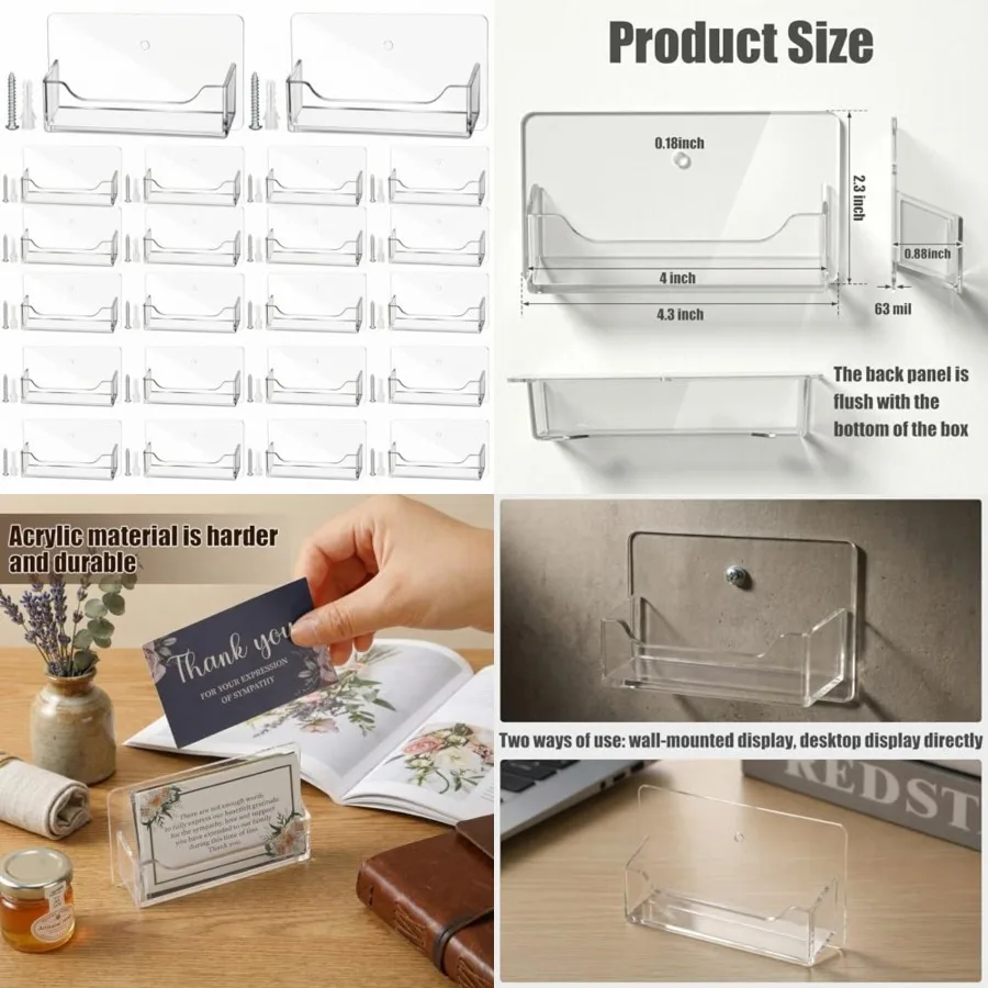 

2 Pcs Business Card Holder Wall Mount Clear Acrylic Desk Visiting Card Holder Display Plastic Stand Door Desktop Organizer for