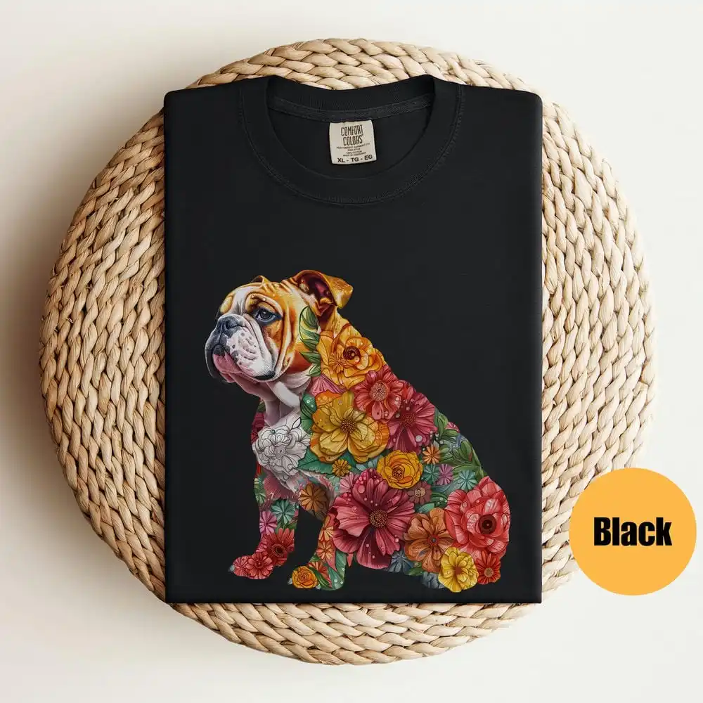 Floral English Bulldog Shirt Dog Funny Dog Shirt Cute Dachshund Doxie Mama Lover Gift Shirt Casual Daily Y2K Top Streetwear