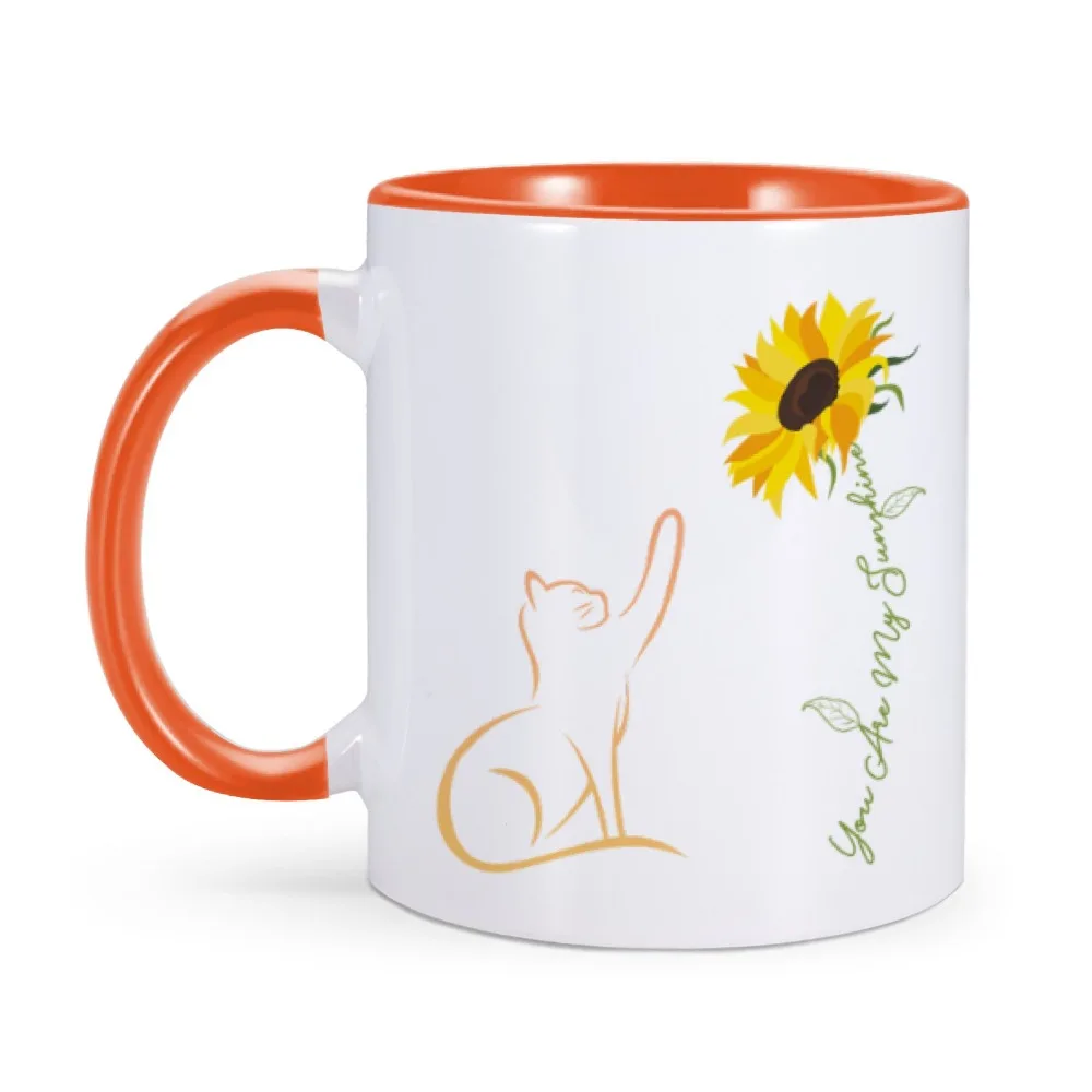 Cute Cat With Sunflower Printed On Coffee Mugs You Are My Sunshine Ceramics Milk Tea Mug Perfect Gifts Cup For Daughter Cat Mom