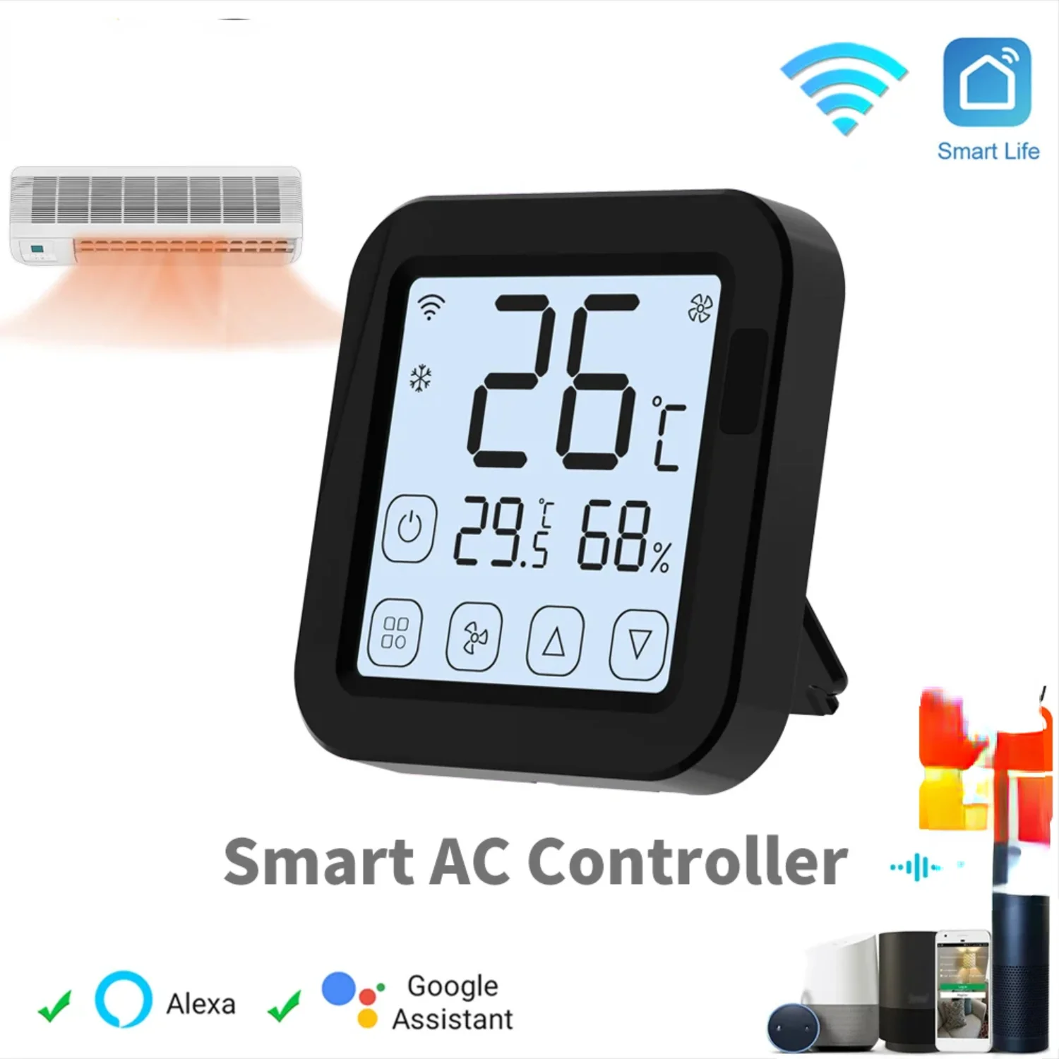 Smart AC Controller Thremostat Built-in Temperature Humidity Sensor For IR Remote AC Work with Alexa