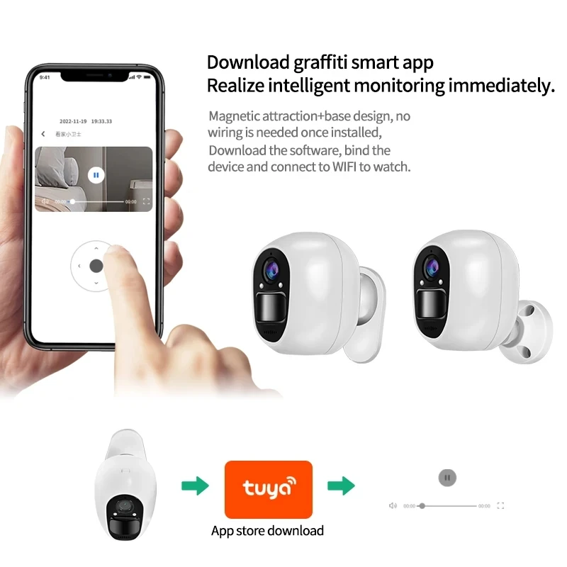 Tuya Wifi Camera Outdoor Indoor Low Power Consumption PIR Security Camera 4400mAh Rechargeable Battery Surveillance Camera