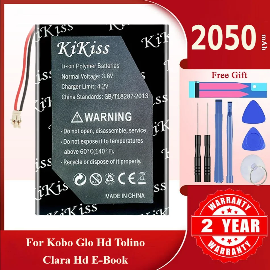 KiKiss Battery For Barnes & Noble BNRV510 For Kobo Glo HD Tolino For Kobo Clara HD 2050mAh Batteries + Free Tools