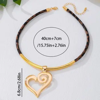 扭曲鏤空心形項鍊吊墜豹紋皮繩鏈女士女孩禮物時尚飾品熱銷派對禮物2025 10 最佳銷售 豹紋項鍊 - №10