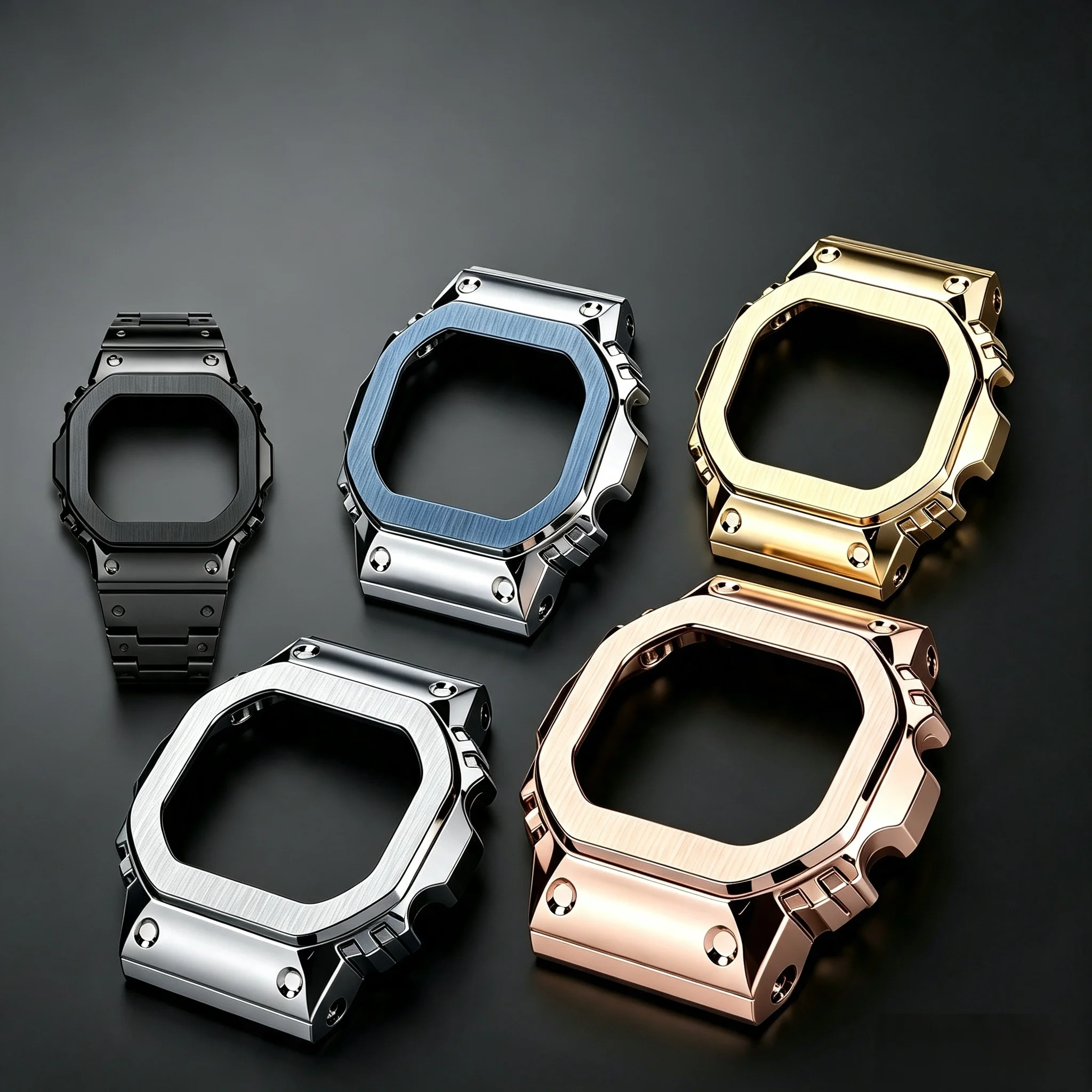 GMWB5000 case+Strap Metal Mod Kit For G-SHOCK 3459 Casio Small Silver Block GMW-B5000 Stainless steel watchBand men Watch access