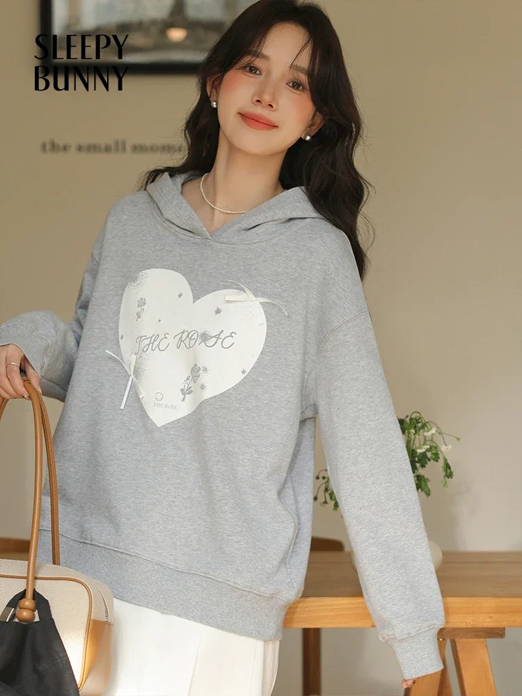 Women Casual Loose Fit Cotton Hoodie 2025 Spring Fashion Printed Pullover Sweatshirt Cozy Oversized Hooded Top Streetwear Style